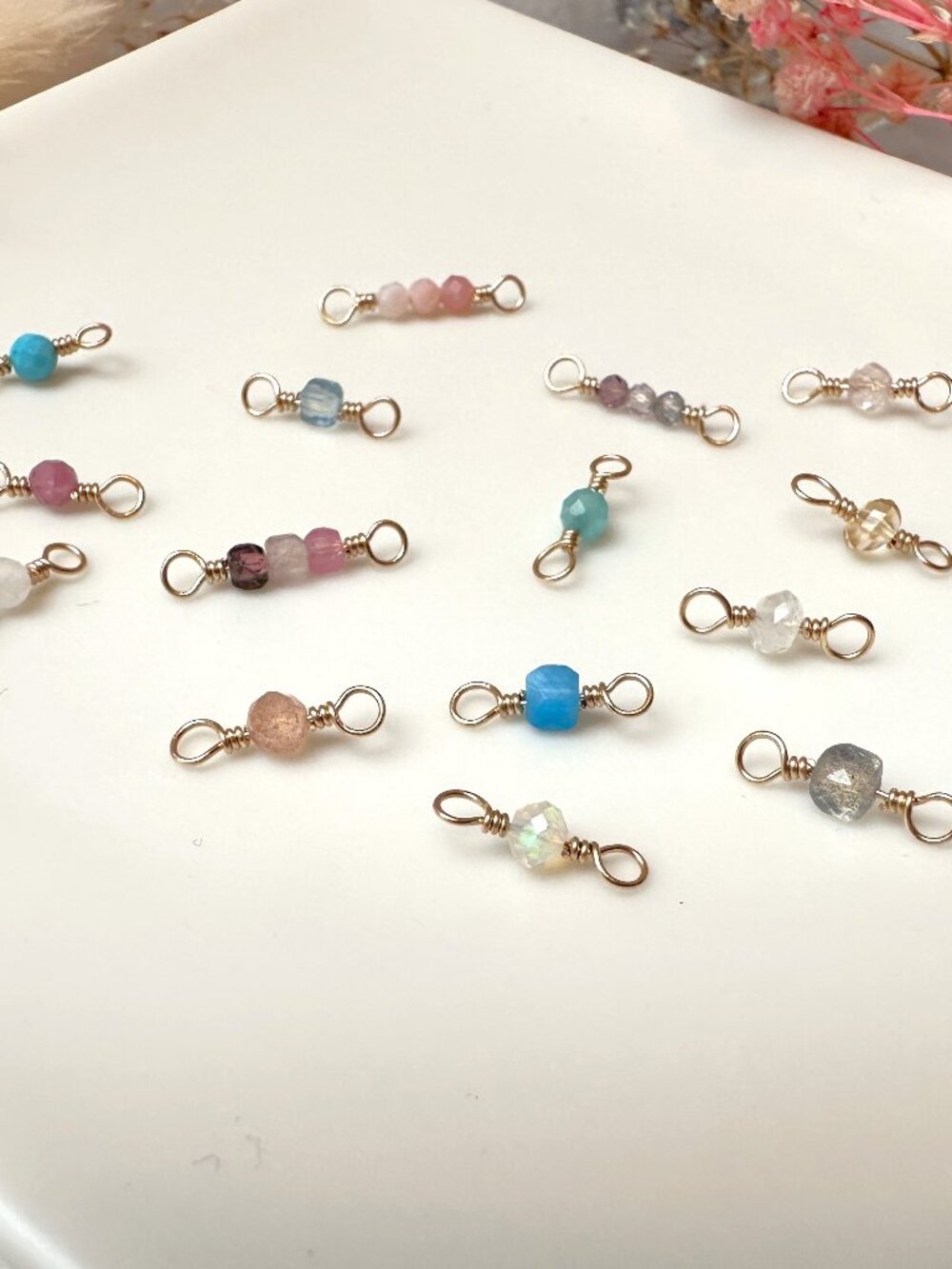Set of 10 Mystery Tiny Gemstones 14k Gold Filled Permanent Jewelry Connectors